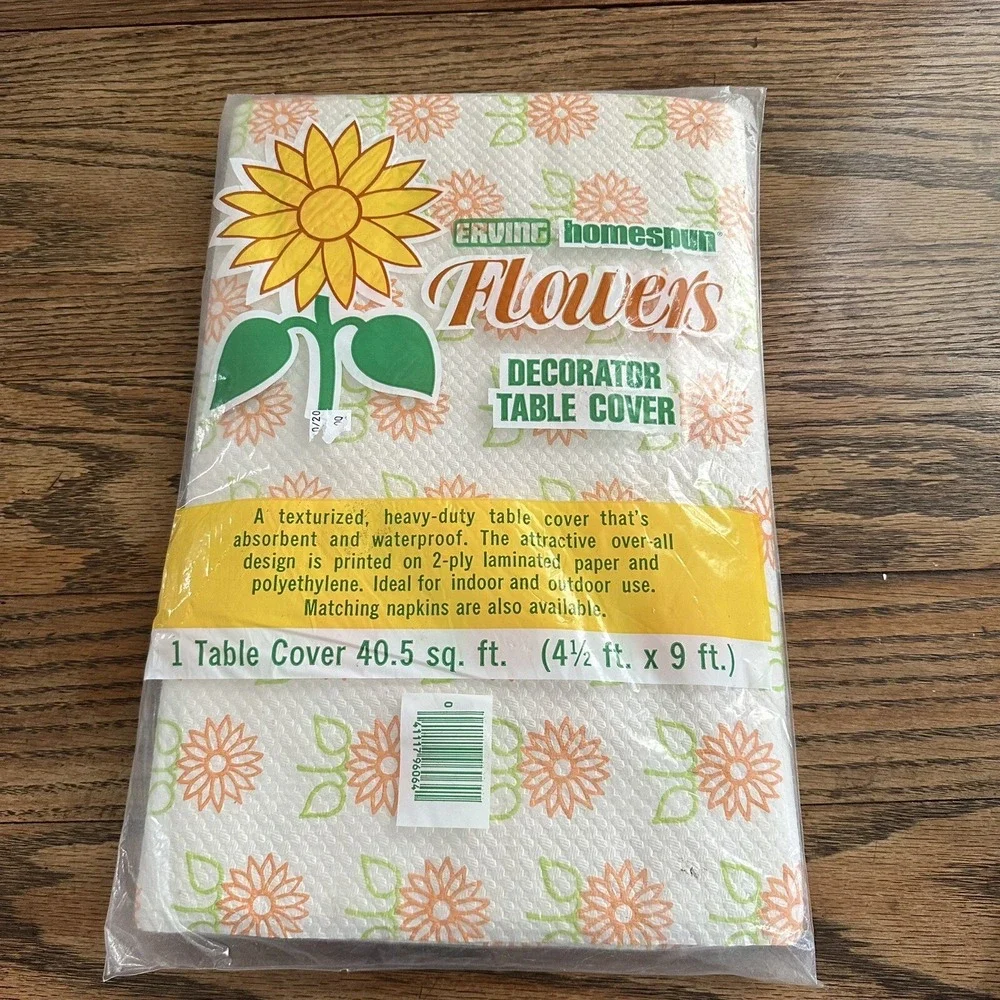 ERVING HOMESPUN TABLECLOTH FLOWERS texture paper 2 ply‎ 54x108 NOS Vintage